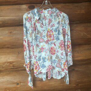 Nicole Miller Floral Romantic Feminine Flowy Boho Pullover Blouse Size Medium